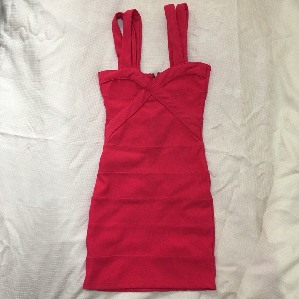 Double strapped pink bandage bodycon dress -small